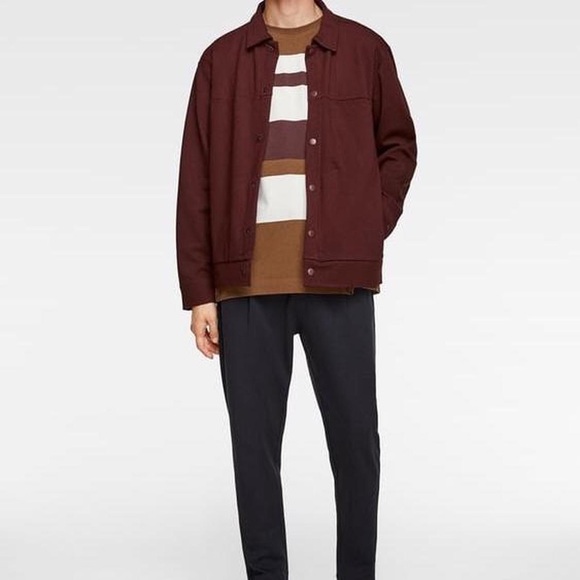 ZARA Premium Heavyweight Twill Burgundy 🍷Structured Jacket - Picture 2 of 6